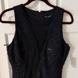 NWT Roz & Ali Black Sequin Lace Midi Cocktail Dress Sheer Front Panel 10